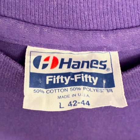 MADE IN USA製 80s Hanes Fifty-Fiftyボディ 貝殻立体プリントTシャツ パープル Lサイズ