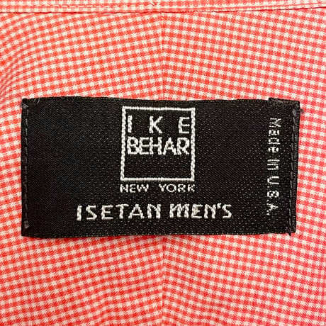 【伊勢丹 取り扱い】 MADE IN USA製 IKE BEHAR ISETAN MEN'S 別注 ギンガムチェック柄長袖ボタンダウンシャツ レッド 16サイズ