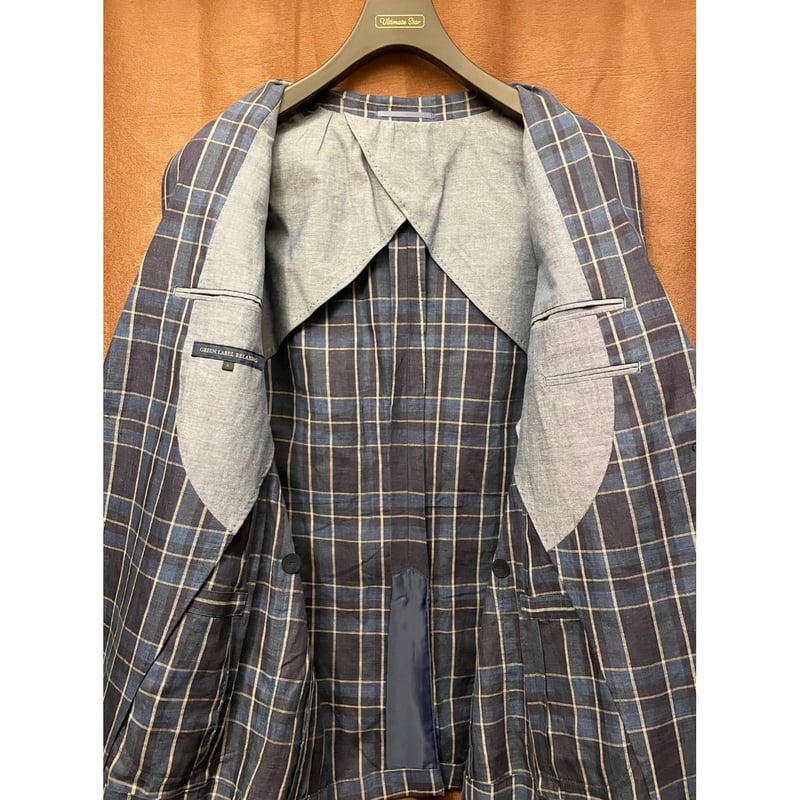 【美品】人気　ユナイテッドアローズ リネン ブレザー　ジャケット L チェック 美品】人気ユナイテッドアローズ リネン ブレザージャケット L