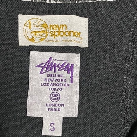 STUSSY DELUXE × Reyn Spooner Wネーム鹿の子ポロシャツ ブラック Sサイズ
