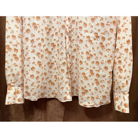 MADE IN ITALY製 BARNEYS NEWYORK 長袖リネンアロハウエスタンシャツ ホワイト 40-15 3/4サイズ