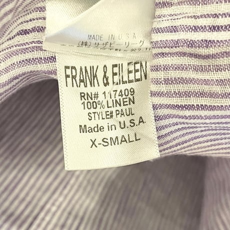 【サザビーリーグ 取り扱い】 MADE IN USA製 Frank & Eileeen ストライプ柄 長袖リネンシャツ パープル XSサイズ