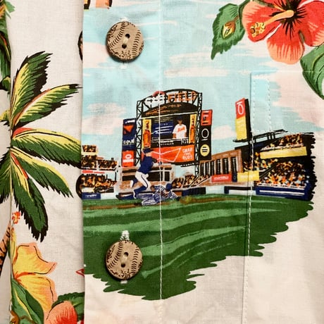 激レア MADE IN KOREA製 オフィシャル品 Reyn Spooner × MLB NEW YORK METS コットンアロハシャツ マルチカラー Sサイズ