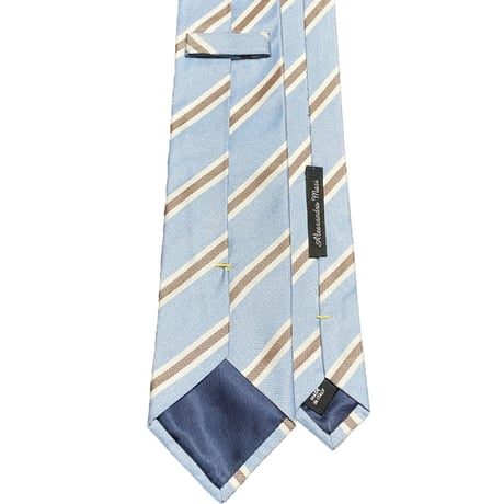 MADE IN ITALY製 Alessandro Masi レジメンタルストライプ柄シルクネクタイ サックスブルー