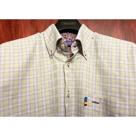 MADE IN SPAIN製 Antonio Martinez CAMISERO チェック柄 長袖ボタンダウンシャツ ベージュ×パープル Sサイズ