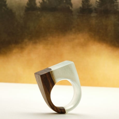 ★新品★ HANDMADE IN ITALY製 SIMONE FRABBONI 古代木平型リング ウッド×クリア