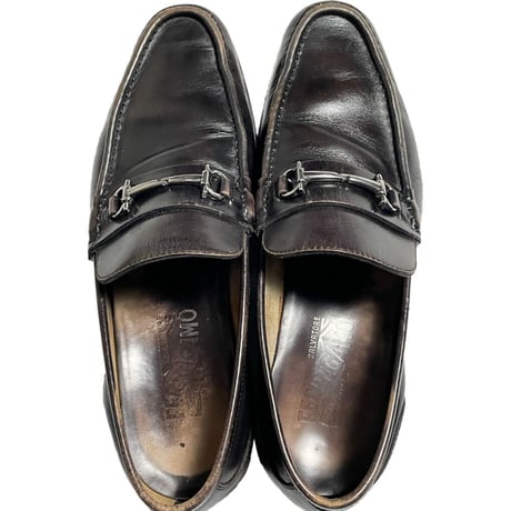 MADE IN ITALY製 Salvatore Ferragamo ホースビットローファー ブラック 8/26cm