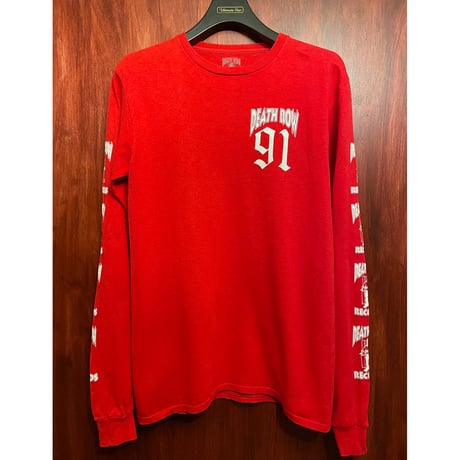 DEATH ROW RECORDS 長袖プリントTシャツ レッド Sサイズ