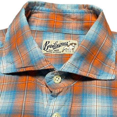 MADE IN ITALY製 Bevilacqua 長袖チェック柄シャツ オレンジ XSサイズ