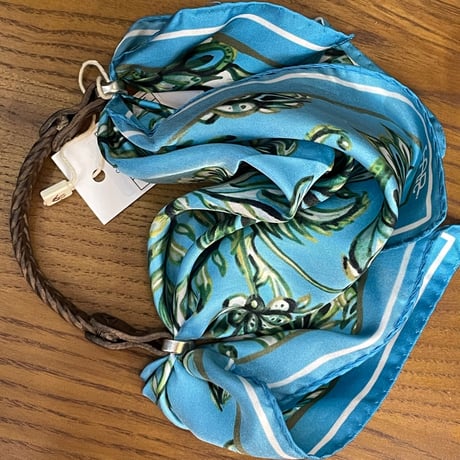 ★新品★ MADE IN ITALY製 TULSI POCHETTE シルクスカーフ付き ハンドメイドレザーブレスレット ダークブラウン Fサイズ