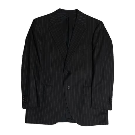 MADE IN JAPAN製 FRANCO PRINZIVALLI ストライプウールスーツ ブラック L44サイズ