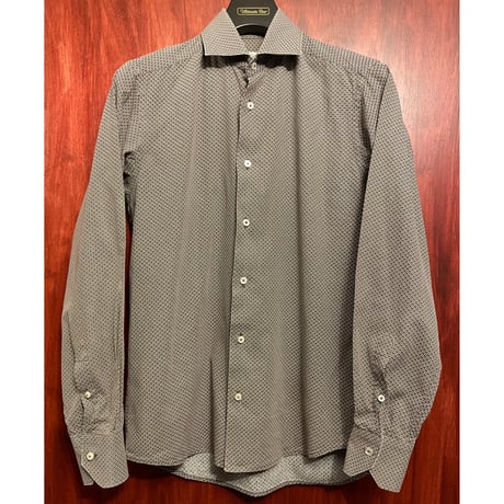 Libero Milano VINTAGE SLIMFIT 長袖総柄シャツ ブラウン Sサイズ