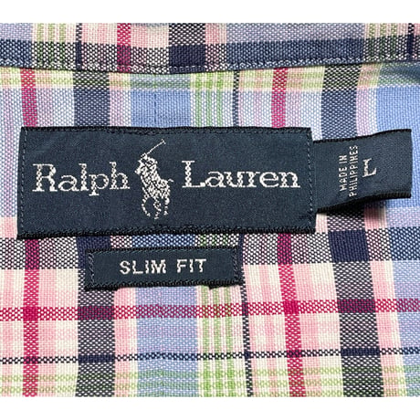 ▲訳あり商品▲ Ralph Lauren 長袖ボタンダウンチェックシャツ スカイブルー×マルチカラー Lサイズ