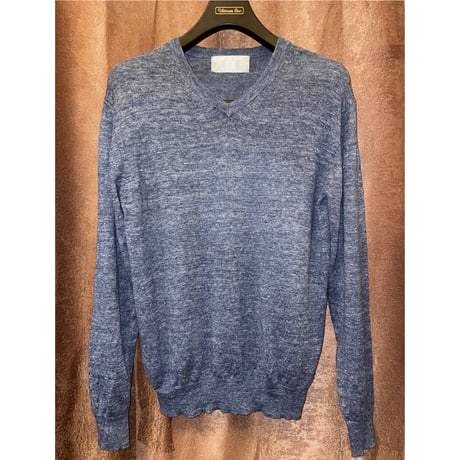 NANO UNIVERSE BELGIAN LINEN Vネックリネンセーター ブルーグレー Mサイズ