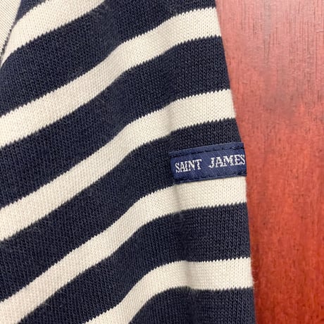 MADE IN FRANCE製 SAINT JAMES ボーダー柄ニットプルオーバーパーカー ネイビー×ホワイト Mサイズ