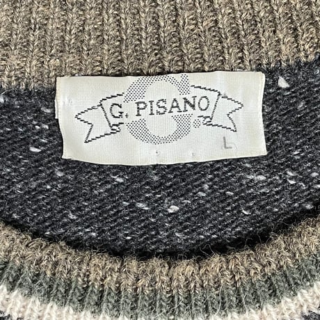 MADE IN ITALY製 G.PISANO クルーネックデザインセーター チャコールグレー Lサイズ