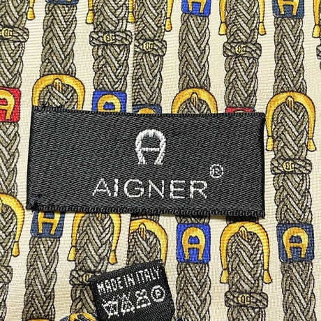 MADE IN ITALY製 AIGNER 総柄シルクネクタイ ベージュ