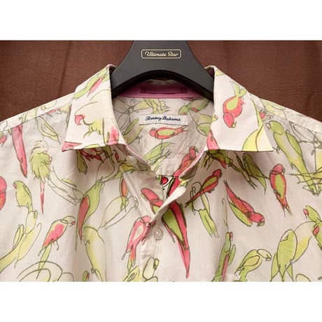 Tommy Bahama 半袖総柄コットンシルクシャツ ホワイト XXLサイズ