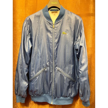 希少 MADE IN FRANCE製 70s CHEMISE LACOSTE T.I.M S.A.社製 ストライプ柄 フルジップナイロンジャケット ブルー 3サイズ