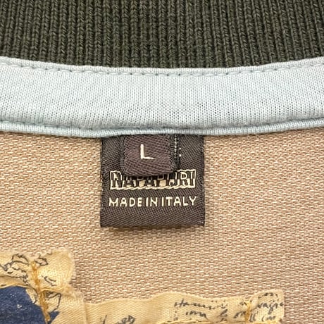 MADE IN ITALY製 NAPAPIJRI バック刺繍入り半袖鹿の子ポロシャツ ベージュ Lサイズ