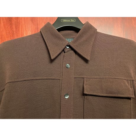MADE IN ITALY製 BARNEYS NEWYORK × LINO LEONELLI 長袖ウールナイロンニットシャツ ブラウン Lサイズ