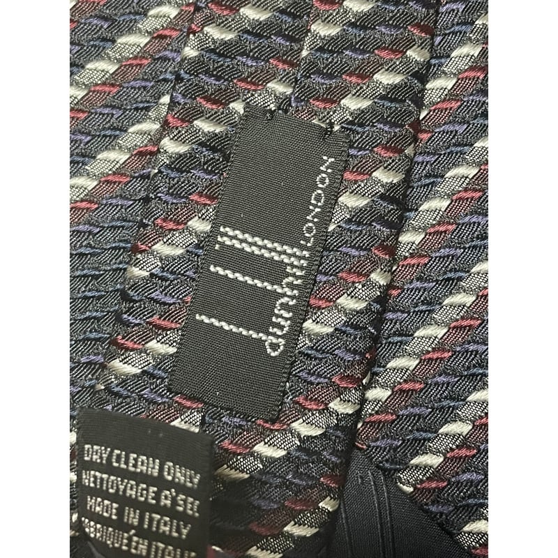 美品 ダンヒル ネクタイ シルク レジメンタルストライプ ブロックチェック柄 MADE IN ITALY製 dunhill レジメンタルストライプシルクネクタイ