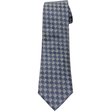 MADE IN ITALY製 TRUSSARDI ブロックチェック柄シルクネクタイ グレー