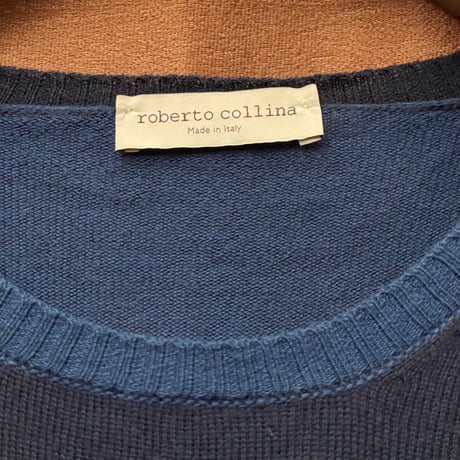 MADE IN ITALY製 roberto collina クルーネックコットンセーター ネイビー 46サイズ