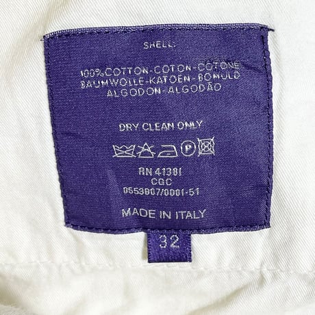 MADE IN ITALY製 RALPH LAUREN PURPLE LABEL コットンスラックス アイボリー W32サイズ