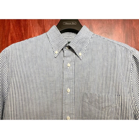 MADE IN USA製 GITMAN BROS VINTAGE ストライプ柄半袖ボタンダウンリネンコットンシャツ ホワイト×ブルー Mサイズ