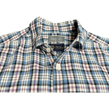 MADE IN UK製 SMYTH & GIBSON × JOURNAL STANDARD チェック柄長袖リネンシャツ ブルー Sサイズ