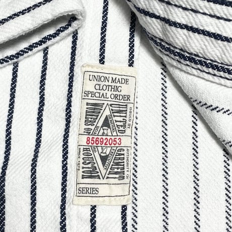 BLUEPORT × HOUSTON UNION MADE CLOTHING 長袖ストライプ柄ネルシャツ ホワイト Lサイズ