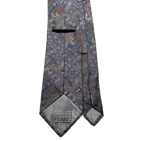 MADE IN ITALY製 GIANFRANCO FERRE ペイズリー柄シルクネクタイ ネイビー