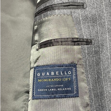 GREEN LABEL RELAXING GUABELLO SUPER120's 生地 ストライプ柄ウールスーツ グレー 48サイズ 日本製