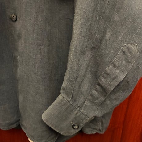 MADE IN ITALY製 BARNEYS NEWYORK オーバーサイズ 長袖リネンシャツ ネイビー Sサイズ