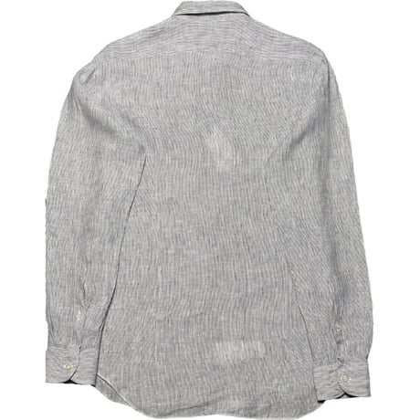 タグ付き美品 CIT LUXURY 長袖リネンシャツ ホワイト×ネイビー 40-15 3/4サイズ