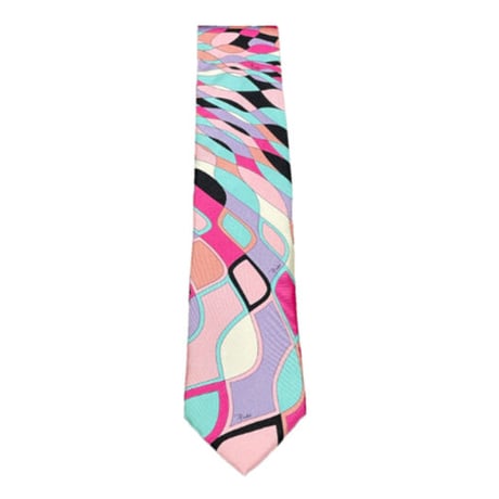 MADE IN ITALY製 EMILIO PUCCI 総柄シルクネクタイ マルチカラー