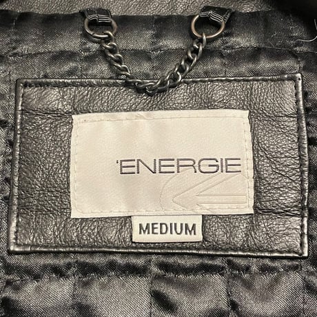 ENERGIE 襟付きレザーライダースジャケット ブラック Mサイズ
