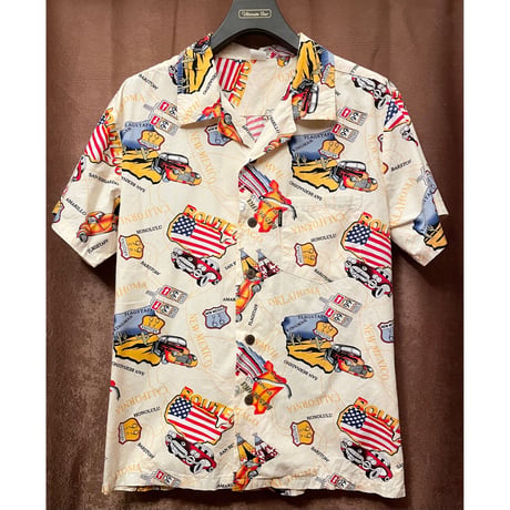 Palmwave Hawaii ROUTE66 車デザイン アロハシャツ アイボリー