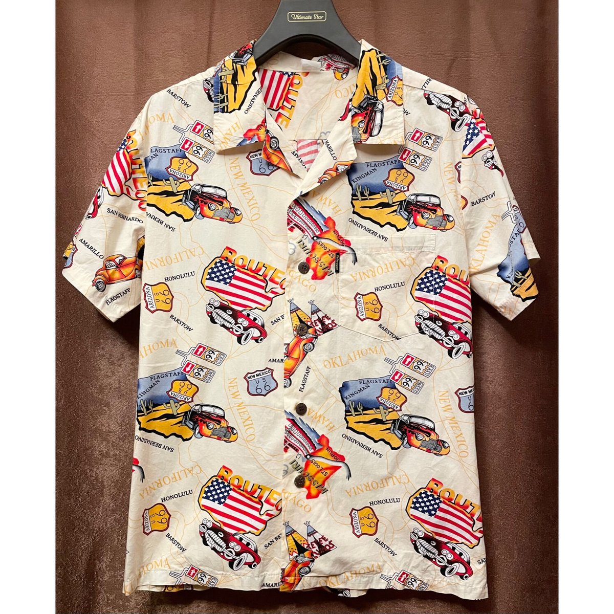 Palmwave Hawaii ROUTE66車デザインアロハシャツ アイボリー | Ulti