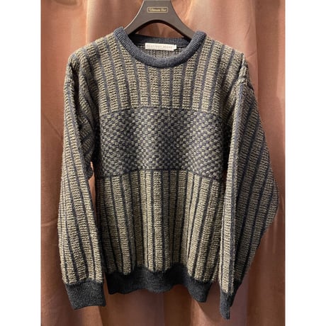 MADE IN ENGLAND製 GEOFFREY BEENE アルパカ混セーター ネイビー×カーキ Sサイズ