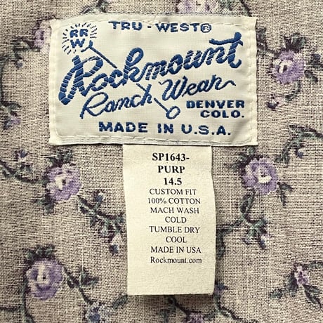 MADE IN USA製 Rockmount Ranch Wear 半袖花柄ウエスタンシャツ パープル 14.5サイズ