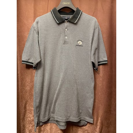 MADE IN USA製 GLEN GATE 襟ライン千鳥格子柄ポロシャツ ダークグリーン×ホワイト Sサイズ