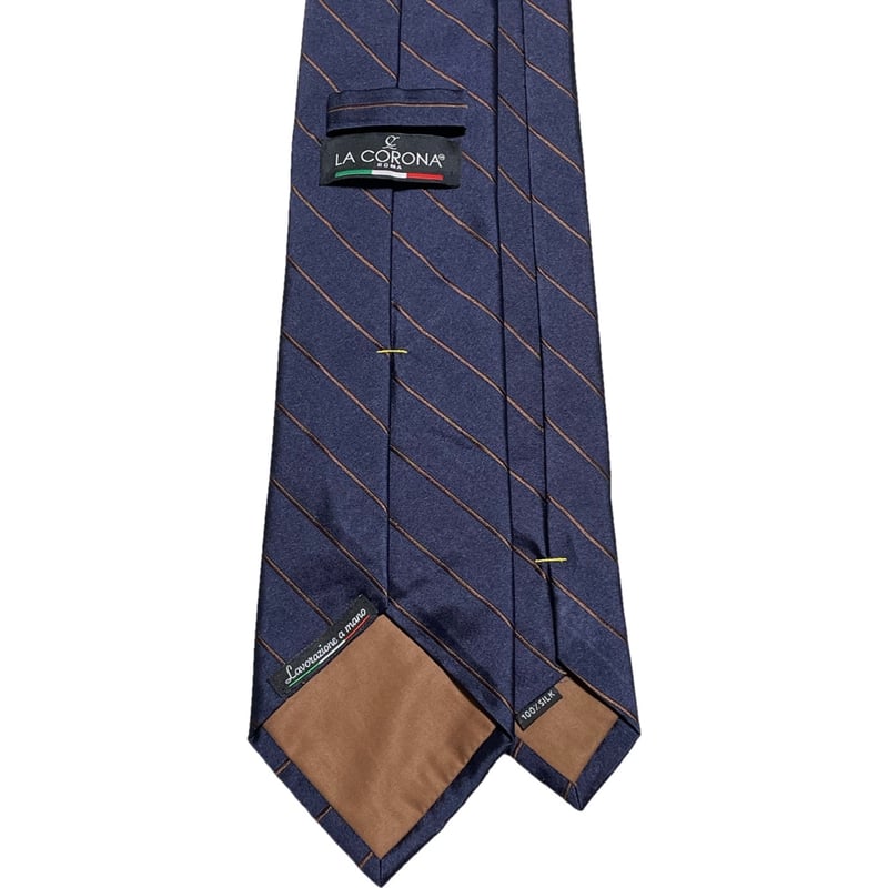 MADE IN ITALY製 LA CORONA レジメンタルストライプ柄シルクネクタイ