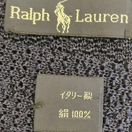 MADE IN ITALY製 Ralph Lauren コットンニットタイ ネイビー