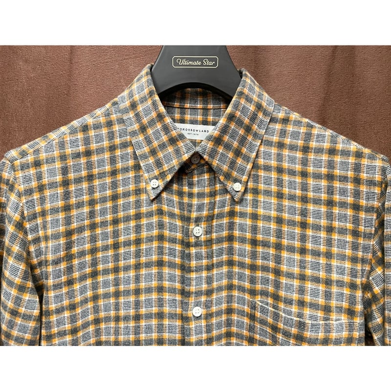 美品　TOM FORD チェック柄シャツ　長袖　ボタンシャツ　XL相当 TOMORROWLAND チェック柄 長袖ボタンダウンシャツ オレンジ×グレー M