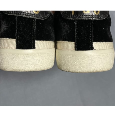 MADE IN ITALY製 Pantofola d'Oro SUPREMEライン ベルベット×型押しレザー ハンドメイドローカットスニーカー ブラック 43サイズ