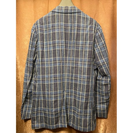 GREEN LABEL RELAXING チェック柄リネンテーラードジャケット ブルー×ネイビー Lサイズ
