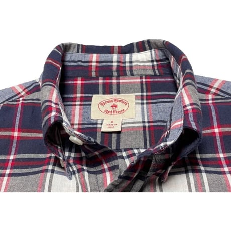 BROOKS BROTHERS Red Fleece チェック柄半袖ボタンダウンシャツ ネイビー×レッド Sサイズ