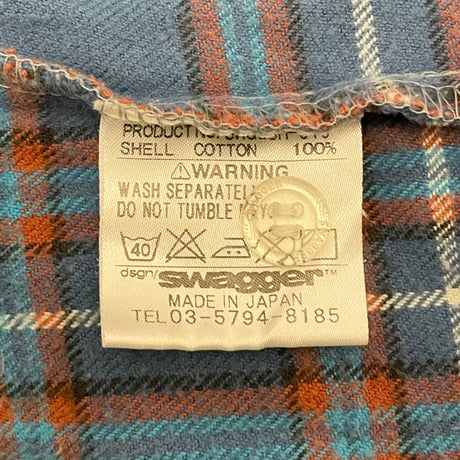 MADE IN JAPAN製 SWAGGER ブリーチ加工 チェック柄 長袖フランネルシャツ ブルー XLサイズ